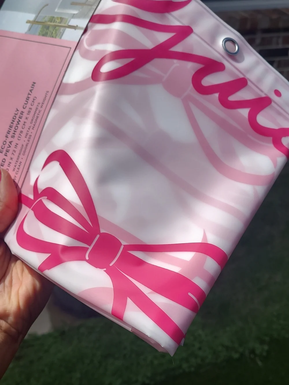 Juicy Couture White Shower Curtain with Pink Bow & Script Pattern